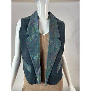 Holographic Paisley Collar & Pocket Womens Ultrasuede Vest